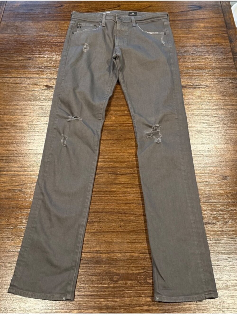 AG Nomad Modern Slim Jean Mens 32x35 Gray Distressed Ripped Grunge Stretch Denim